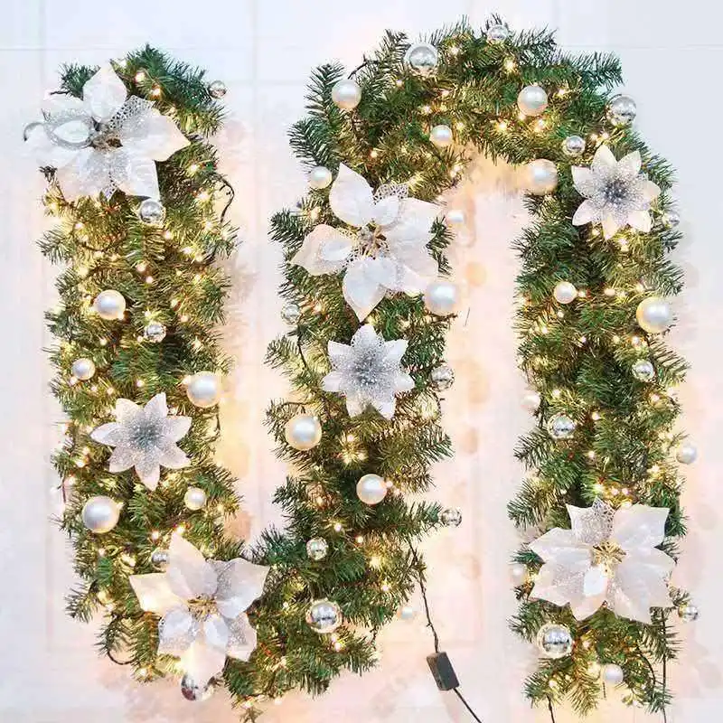 도매 럭셔리 2.7m 긴 크리스마스 녹색 화환 홈 장식 사이프러스 화환 포도 나무 화환 Led 빛 장식
