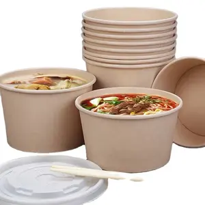 Mangkuk Sup Besar 32Oz Pemasok Mangkuk Kertas Kemasan Mangkuk Salad Kraft Besar Sekali Pakai Mangkuk Sup Kertas China dengan Tutup