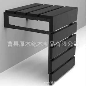 Wooden Shower <b>Stool</b> Wall Mounted Foldable Black Teak Wood Solid <b>Bathroom</b> Seat For Home Use Large Square Type - Product Image 2