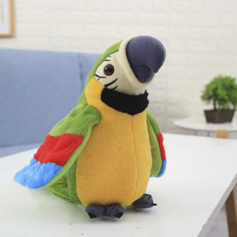 Penjualan laris 2024 mainan bicara ulang burung nuri lembut hewan simulasi elektronik edukasi anak-anak