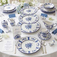 Assiettes en céramique imprimées de fleurs vintage modernes, vaisselle de luxe en porcelaine à bord festonné, ensembles de vaisselle pour restaurant, traiteur, mariage