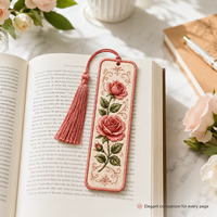 Großhandel Maßgefertigte Lesezeichen mit Rosen-Stickerei und Quaste, Stoff-Lesezeichen mit Personalisiertem Logo, OEM ODM Geschenk vom Hersteller