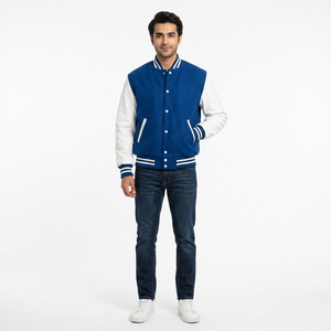 Blouson universitaire en laine brodé en similicuir polyester-coton à col montant personnalisable pour homme - Product Image 1