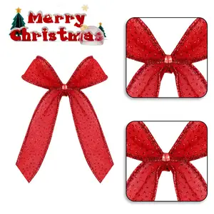 Elegant Large Christmas Tree Top Bow Elegant Polyester Linen Holiday Decorations Accessories Accessory Ribbons Pom Pom Style