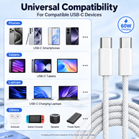 Kabel USB C ke USB C 60W PD Pengisian Cepat, Kabel Charger Tipe C Berbahan Nilon Kepang untuk iPhone 15 16 17 Samsung S24 Ultra
