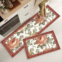OEM Design Printed Crystal Velvet Non-skid Laundry Kitchen Runner 2 Pieces Set Household Durable Kitchen Rugs and Mats