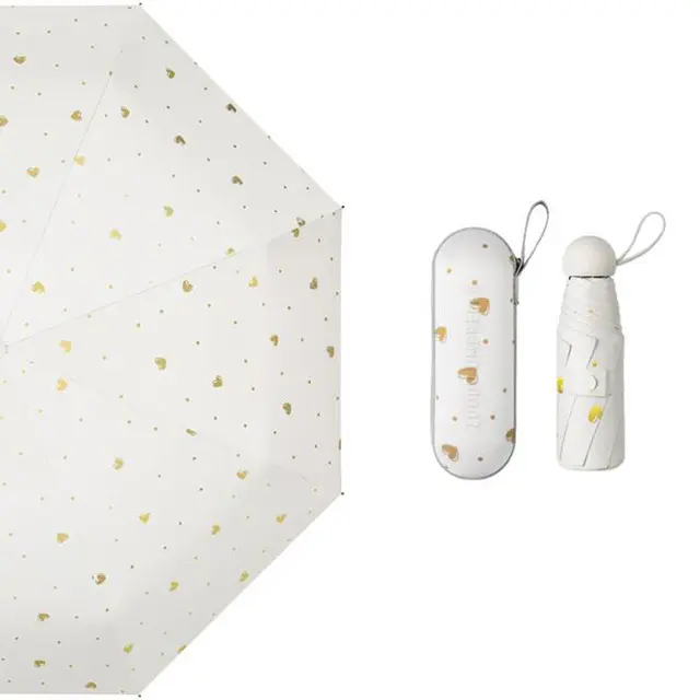Mode UV-Regenschirm für Frauen Mini Pocket Umbrella UV-Schutz Wasserdichter tragbarer Sonnenschirm mit goldenem Herz druck