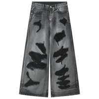 Jeans en denim personnalisés pour hommes, style baggy déchiré, patchwork, effet vieilli, coupe large, délavage boue, style grunge, vente en gros, fabricant