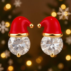 Pendientes de cristal dorado E3068 con diseño de gorro de Papá Noel para mujer, joyería linda para fiestas. - Product Image 2