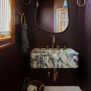 Moderne Calacatta Viola Gegroefde Marmeren Gootsteen Luxe Wandgemonteerde Bassin Met Paarse Aderen Voor Badkamerinrichting - Product Image 4
