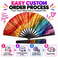 Éventails en bois personnalisés de qualité supérieure, imprimés, 13 pouces (33 cm), en plastique, bambou, bois, imprimé tie-dye arc-en-ciel, pailleté, type clack