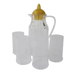 Fabricação na China Fornecedores Jarra de água 1.6L Jarra de acrílico para beber Jarra de plástico com conjunto de copos para festas na cozinha