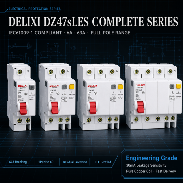DELIXI RCBO 1P 2P 3P 4P 30mA Residual Current Circuit Breaker 230V 6kA C Curve for Distribution Board Solar CE Certified