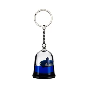 Aquarium Acryl Kristall Custom Dolphin Floating Bell Schlüssel anhänger Anhänger mit blauem Wasser in Mini Snow Globe Ball Dome Form