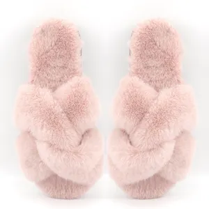 Fascia Della Traversa di modo Morbido Peluche Imitato Pelliccia di Coniglio <span class=keywords><strong>Casa</strong></span> di Gomma Piuma di Memoria Leggero Indoor Outdoor Soffici Pantofole per Le Donne - Product Image 1