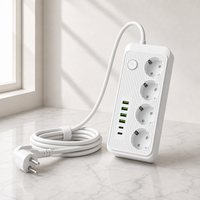 Multiprise en gros avec prise UE, 6 ports USB-A, interrupteur principal sur mesure, ignifuge, câble de 2m, durable, pour usage domestique et professionnel