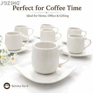 Juego de Tazas y Platos de Cerámica Blanca para Espresso, 12 Piezas para 6 Personas, Tazas de Café de Porcelana Minimalistas con Caja de Regalo Dorada, 3oz - Product Image 6