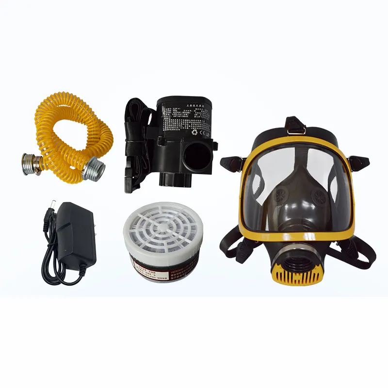 Filtre maskesi ile kullanımlık gaz maskesi Antigas taşınabilir Powered hava temizleyici hava Fed tam yüz gaz Masksilica jel malzeme
