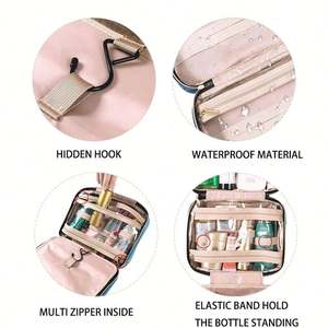 Sac de rangement de maquillage de luxe en cuir végétalien de style Chisheng pour femme, grand format, personnalisé en PU avec fermeture éclair - Product Image 3