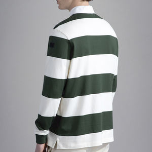 ロングスリーブ刺繍ロゴラグビーシャツビンテージストライプ柄特大ニットコットン - Product Image 2