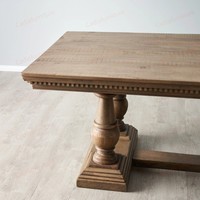 Table à manger longue en bois rustique de style américain avec 4 pieds de piédestal à balustres tournés, meubles de salle à manger