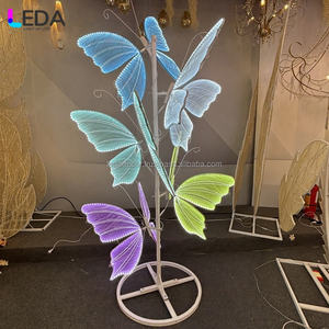 LEDA New Design LED Butterfly Stand Party Props 4 Head Adjustable Blue Pink White Butterfly Light for Wedding Decor - Product Image 1