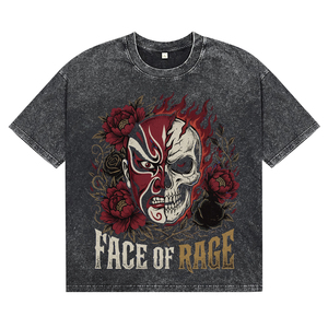 Camisetas de Hombre de Algodón 100% Tejido, Lavadas, de 230g, Transpirables, de Estilo Casual y Oversize, con Estampado de Calaveras de Diseño de Cultura China Personalizado, para Exteriores - Product Image 1