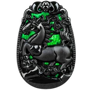 Pendentif en jadéite naturelle noire, style chinois, signes des douze animaux, design original, cadeau avec certificat d'évaluation, SX26 - Product Image 1