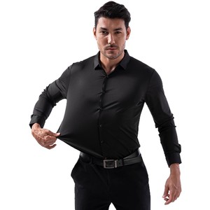 Camicia Casual da Uomo con Colletto Quadrato Elasticizzato su Quattro Lati, Maniche Lunghe, Senza Segni, Anti-Piega, Stile Europeo - Product Image 5