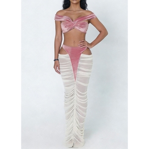 New Sexy Hot Girl Women's Strapless Top High-Waisted <b>Patchwork</b> Sheer <b>Skirt</b> 2-Piece Set Fashion - Product Image 3