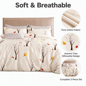 Juego de Ropa de Cama de Algodón con Silueta de Árbol Otoñal, Color Crema con Hojas Doradas, para B&B, Envío Directo desde la UE, 3 Piezas - Product Image 4