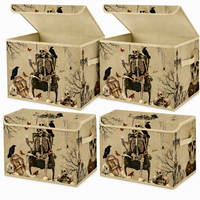 Grand bac de rangement pliable en tissu de lin de 22 litres avec couvercle rabattable et poignées, boîte de rangement pour vêtements et couvertures pour la maison