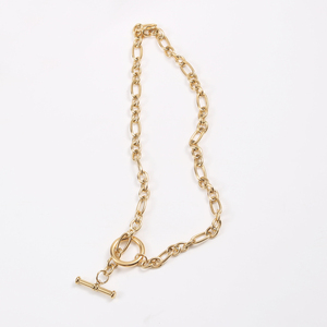Collar de palanca de cadena de eslabones ovalados gruesos chapados en oro de 18 quilates, Gargantilla de acero inoxidable resistente al agua, joyería para mujer - Product Image 5