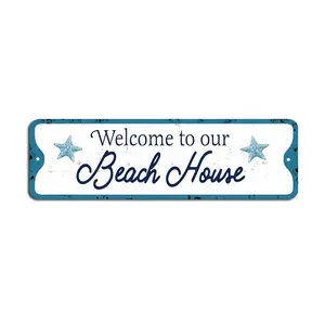 Wall decorative customized wholesale size 27x8cm ,saying "welcome to our beach home" UV print metal sign