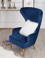 Fauteuil d'angle en velours bleu, fauteuil lounge moderne, fauteuil de loisirs moderne, fauteuil de luxe à dossier haut avec pieds en acier inoxydable – Offre Spéciale