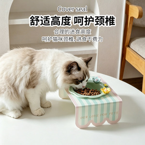 Bol en céramique pour animaux de compagnie avec support en acrylique, plat surélevé pour l'alimentation des chats et des chiens, ensemble de bols pour nourriture et eau - Product Image 2