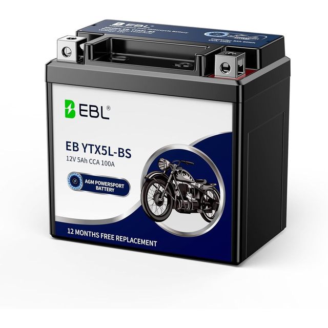 EBL YTX5L-BS New 12V 5Ah Sealed AGM Motorcycle Battery Maintenance Free Compatible for Honda YUASA Yamaha ETX5L-BS YTX4L-BS