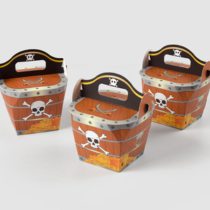 Coffret Cadeau Pliable Thème Pirate avec Poignée, Motif Grain de Bois, pour Fêtes, Friandises et Petits Cadeaux - Product Image 1