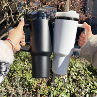 Vaso Térmico de 40oz con Asa y Popote, Doble Pared de Acero Inoxidable, Aislamiento al Vacío, Taza de Viaje para Coche, Logotipo Grabado con Láser