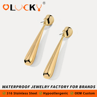 LUCKYJIU Fabricant de bijoux personnalisés, boucles d'oreilles en acier inoxydable plaqué or 18 carats, imperméables, en forme de larme, pour femmes, à porter tous les jours