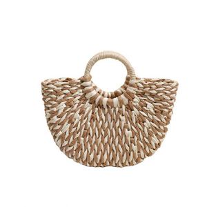 Panier de plage demi-rond en paille pour femme 2024, nouveau modèle en rotin tressé avec pompons, idéal pour les vacances à la plage - Product Image 5