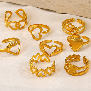 Anelli a Cuore in Acciaio Inossidabile Placcato Oro 18K, Stili Multipli, Regolabili, Resistenti all'Ossidazione, <span class=keywords><strong>Fascia</strong></span> Aperta per Donne, Matrimonio e Fidanzamento - Product Image 5