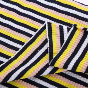 Bonne offre doux polyester rayonne côtes tricot imprimé fil textile teint Spandex rayure texturé tissu côtelé - Product Image 5