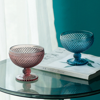 Bol en verre sodocalcique de 374 ml à pied, gaufré motif diamant, coloré, résistant au lave-vaisselle, pour crème glacée, usage commercial, restaurants et cafés