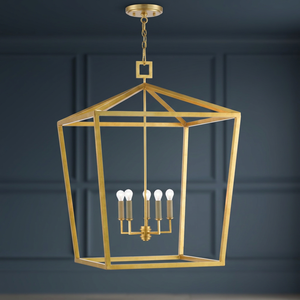 Pendentif suspendu en métal en laiton AK avec 4 lumières en laiton fini avec crochet carré supérieur pour décor de café/décor de salon - Product Image 1