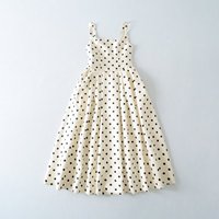 Nouvelle collection de vêtements pour femmes, style français vintage, inspiré de Hepburn, élégant, taille haute, coupe trapèze, à pois, col carré, chic, long, été