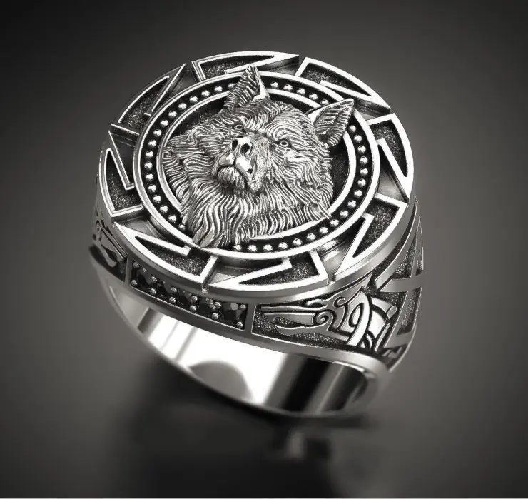 2023 Dropshipping Marcasite Nordic Myth Warrior Wolf Head Stainless Steel Mens Fashion Jewelry Rings Accessories 2023