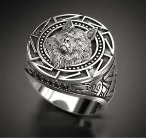 2023 Dropshipping Marcasite Nordic myst Warrior Wolf Head acciaio inossidabile Mens Fashion Jewelry Rings accessori 2023