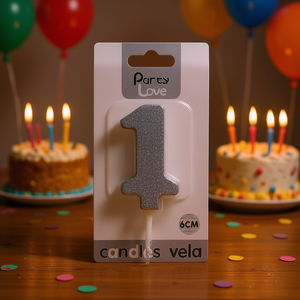 Vela de Cumpleaños con Número 1, Plateada con Purpurina, 6 cm, Decoración para Pastel - Product Image 3