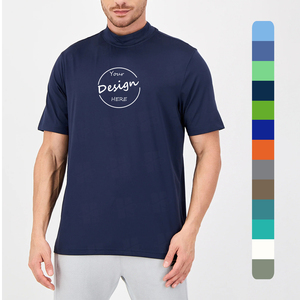 T-shirt à col montant pour homme, personnalisé, impression sérigraphique, vente en gros, haute qualité, doux, respirant, 100% coton, pour la gym et les occasions décontractées - Product Image 1